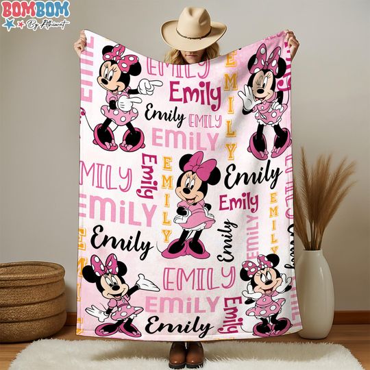 Discover Personalized Watercolor Minnie Mouse Blanket, Minnie Mouse Custom Name Blanket, Baby Girl Birthday Gift, Baby Shower Gift