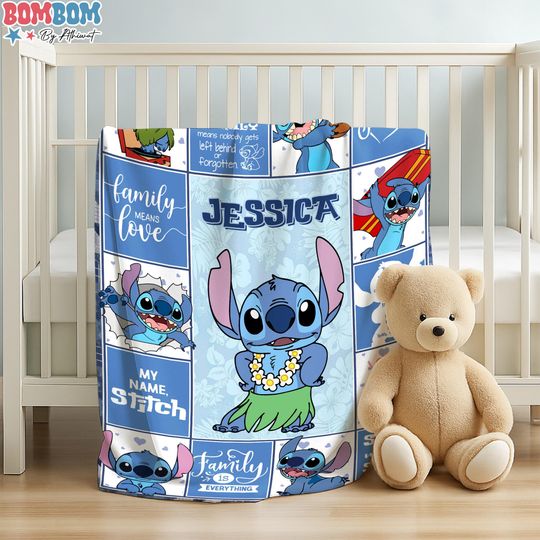 Discover Custom Name Stitch Fleece Blanket, Stitch Ohana Blanket, Cute Stitch Blanket, Disneyland Stitch Blanket, Custom Throw Blanket for Sofa