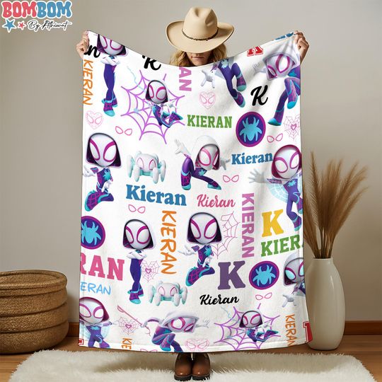Personalized Spidey and His Amazing Friends Ghost Spider Blanket, Spiderwoman Blanket