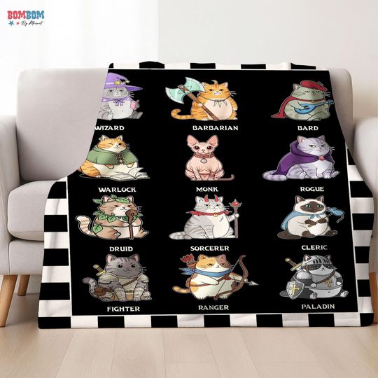 Discover D&D Cats Blanket Dungeons And Cats Blanket Dnd Video Games Blanket Gift for Him Gamer Dad Gift
