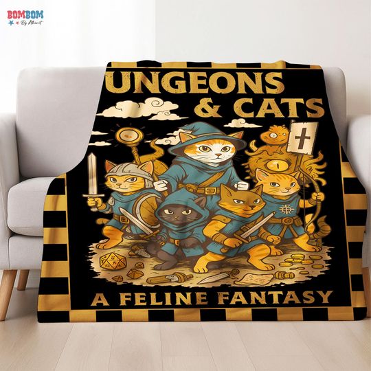 Discover Dungeons And Cats DnD Game Fan Lover Blanket, Dungeon Blanket, Dnd Gift, Dnd Blanket Fans Gifts, Video Games Blanket