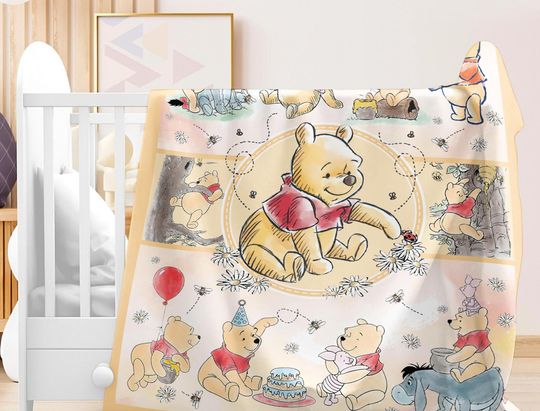 Discover Watercolor Winnie The Pooh Fleece Blanket | Pooh Bear Blanket | Pooh Bear and Eeyore Blanket | Fleece Blanket | Throw Blanket for Sofa