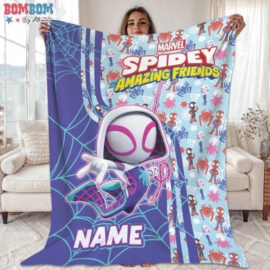Custom Gwen Spidey and His Amazing Friends Fleece Blanket, Spiderwoman Cartoon Blanket