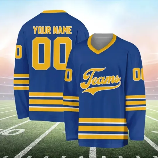 Discover Custom Hockey Shirt – Blue and Yellow Team Jersey Personalized for Players