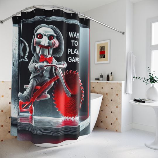 Discover Creepy Jigsaw Shower Curtain, Bathroom Decor, Horror Decor, Halloween Decor, Game Themed Shower Curtain, Unique Gifts