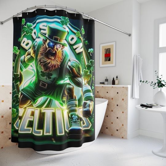 Boston Basketball Shower Curtain - Vibrant Team Spirit Decor, Sports Fan Gift, St. Patrick's Day Home Accessory, Bathroom Decoration