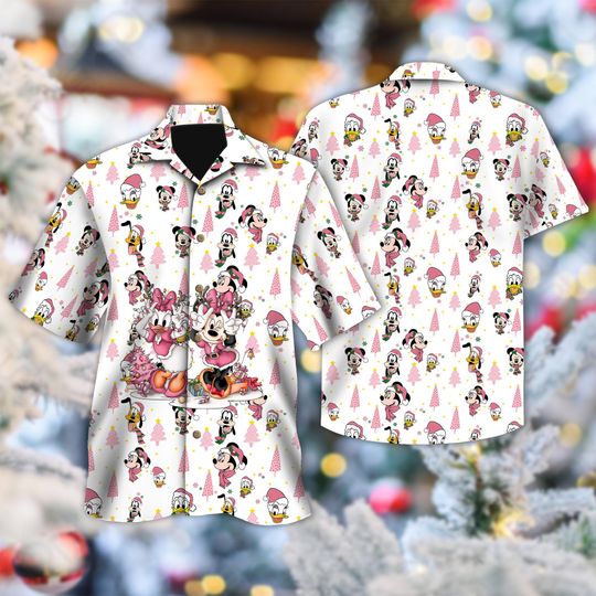Discover Disney Daisy And Minnie Mouse Hawaiian Shirt, Minnie Mouse Christmas Holiday Button Up Shirt, Mickey & Friends Hawaiian Shirt, Xmas Party Gift