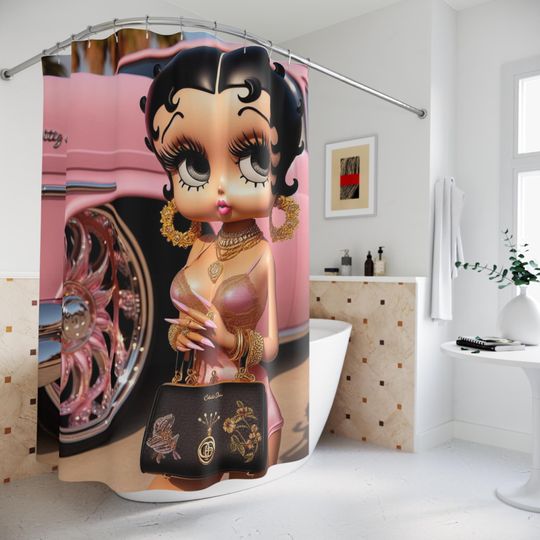 Discover Betty Pink Classic Car Shower Curtain Vintage Bathroom Decor, Retro Auto Bath Curtain, Home Accessories, Unique Car Lover Gift