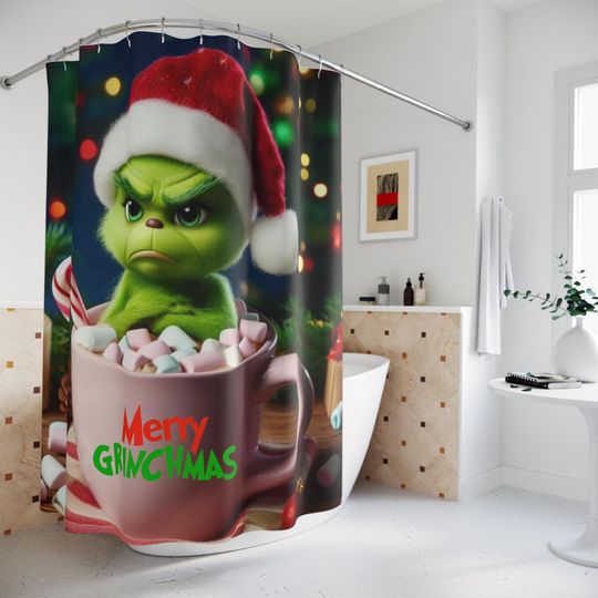 Discover Baby Merry Grin Shower Curtain - Holiday Home Decor, Christmas Bathroom Decor, Festive Winter Curtain, Kids Xmas Gift, Unique
