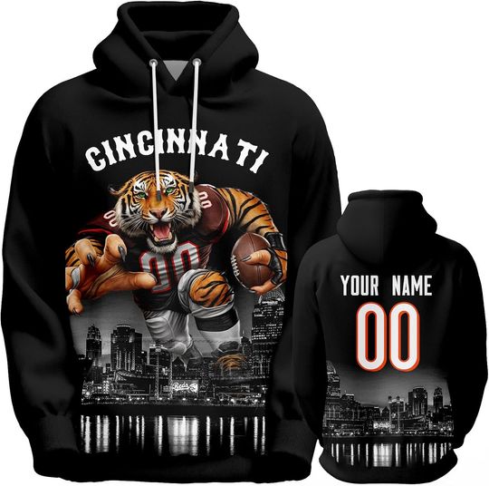 Discover Custom Football Hoodie Mascots City Night Hooded Sweatshirt Personalized Name Number for Fans Gift Men Women Youth