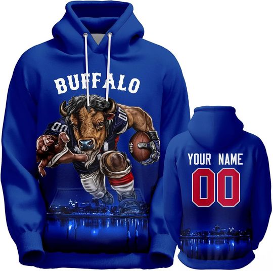 Discover Custom Football Hoodie Mascots City Night Hooded Sweatshirt Personalized Name Number for Fans Gift Men Women Youth