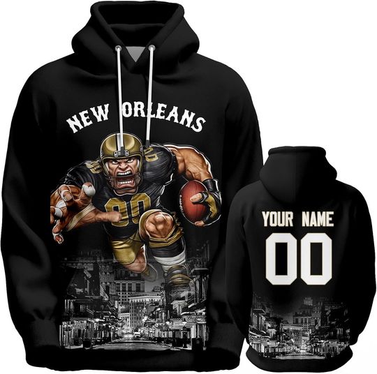 Custom Football Hoodie Mascots City Night Hooded Sweatshirt Personalized Name Number for Fans Gift Men Women Youth