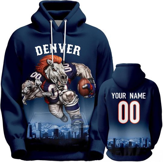 Custom Football Hoodie Mascots City Night Hooded Sweatshirt Personalized Name Number for Fans Gift Men Women Youth