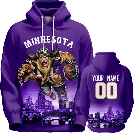 Custom Football Hoodie Mascots City Night Hooded Sweatshirt Personalized Name Number for Fans Gift Men Women Youth