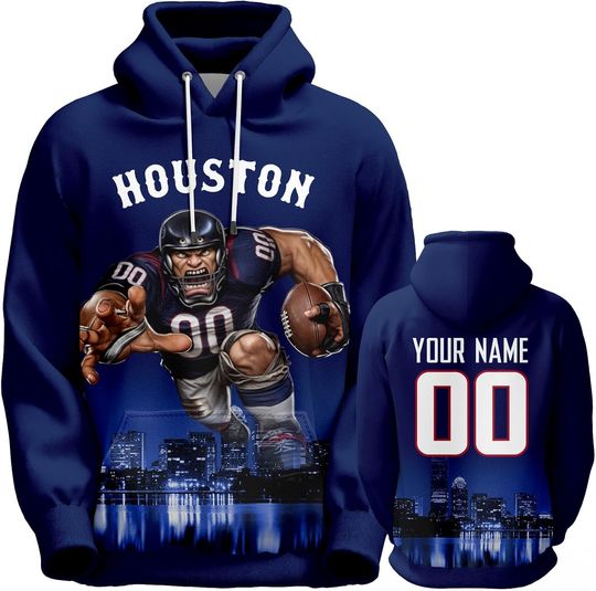 Custom Football Hoodie Mascots City Night Hooded Sweatshirt Personalized Name Number for Fans Gift Men Women Youth