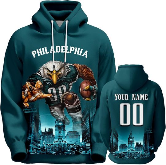 Discover Custom Football Hoodie Mascots City Night Hooded Sweatshirt Personalized Name Number for Fans Gift Men Women Youth