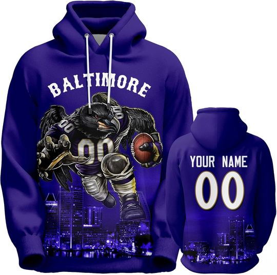 Custom Football Hoodie Mascots City Night Hooded Sweatshirt Personalized Name Number for Fans Gift Men Women Youth