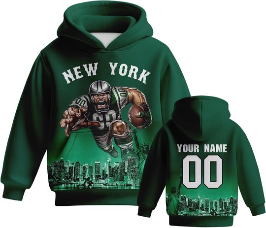 Discover Custom Kid's Football Hoodie Mascots City Night Hooded Sweatshirt Personalized Name Number Gift for Girls Boys Fans