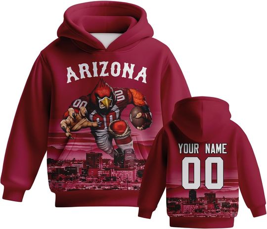 Discover Custom Kid's Football Hoodie Mascots City Night Hooded Sweatshirt Personalized Name Number Gift for Girls Boys Fans
