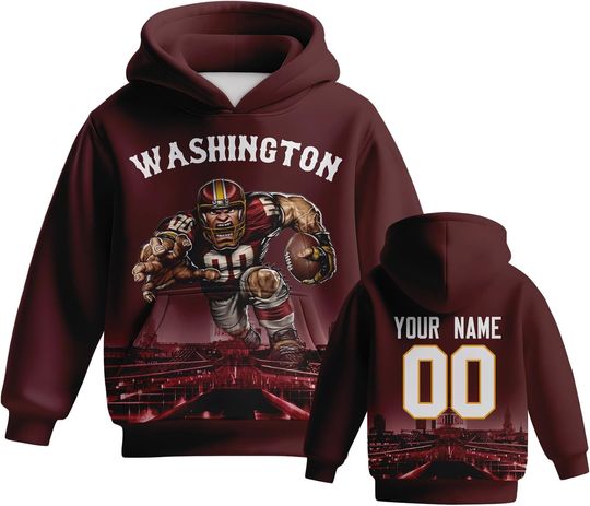 Discover Custom Kid's Football Hoodie Mascots City Night Hooded Sweatshirt Personalized Name Number Gift for Girls Boys Fans