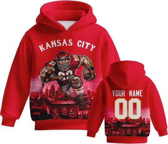Discover Custom Football Hoodie Mascots City Night Hooded Sweatshirt Personalized Name Number Gift for Girls Boys Fans