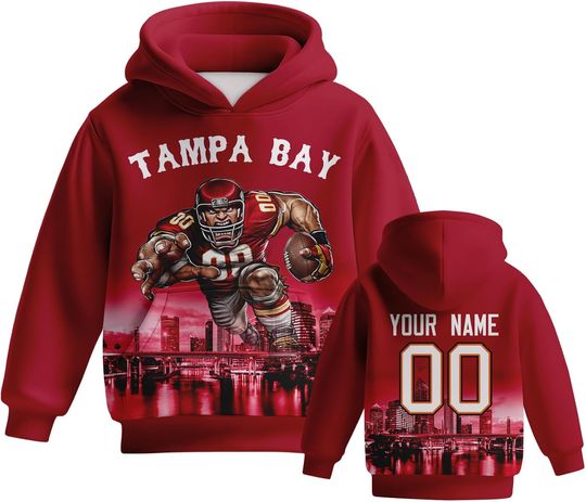 Discover Custom Football Hoodie Mascots City Night Hooded Sweatshirt Personalized Name Number Gift for Girls Boys Fans