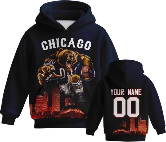 Discover Custom Football Hoodie Mascots City Night Hooded Sweatshirt Personalized Name Number Gift for Girls Boys Fans