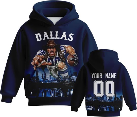 Discover Custom Football Hoodie Mascots City Night Hooded Sweatshirt Personalized Name Number Gift for Girls Boys Fans