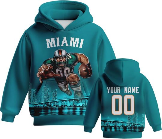 Discover Custom Football Hoodie Mascots City Night Hooded Sweatshirt Personalized Name Number Gift for Girls Boys Fans