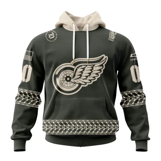 Discover Personalized Detroit Red Wings 2025/26 Military Appreciation Hoodie Pullover