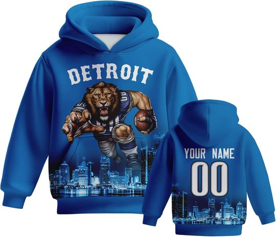 Discover Custom Football Hoodie Mascots City Night Hooded Sweatshirt Personalized Name Number Gift for Girls Boys Fans