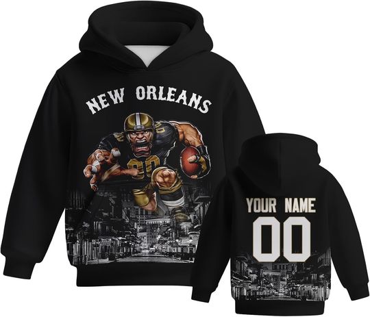 Discover Custom Football Hoodie Mascots City Night Hooded Sweatshirt Personalized Name Number Gift for Girls Boys Fans