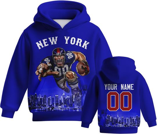 Discover Custom Football Hoodie Mascots City Night Hooded Sweatshirt Personalized Name Number Gift for Girls Boys Fans