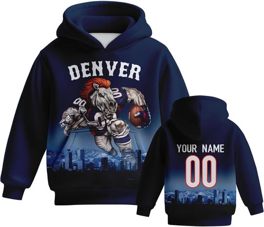Discover Custom Football Hoodie Mascots City Night Hooded Sweatshirt Personalized Name Number Gift for Girls Boys Fans