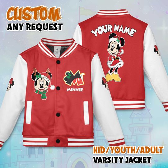 Discover Custom Minnie Mouse Varsity Jacket, Personalized Minnie Mouse Baseball Jacket, Disney Kids Youth Adult Varsity Jacket