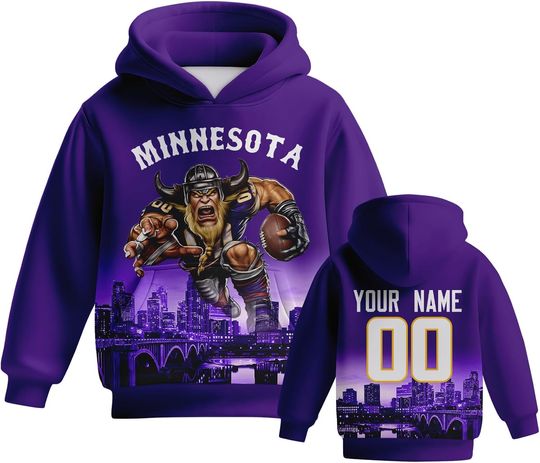 Discover Custom Football Hoodie Mascots City Night Hooded Sweatshirt Personalized Name Number Gift for Girls Boys Fans