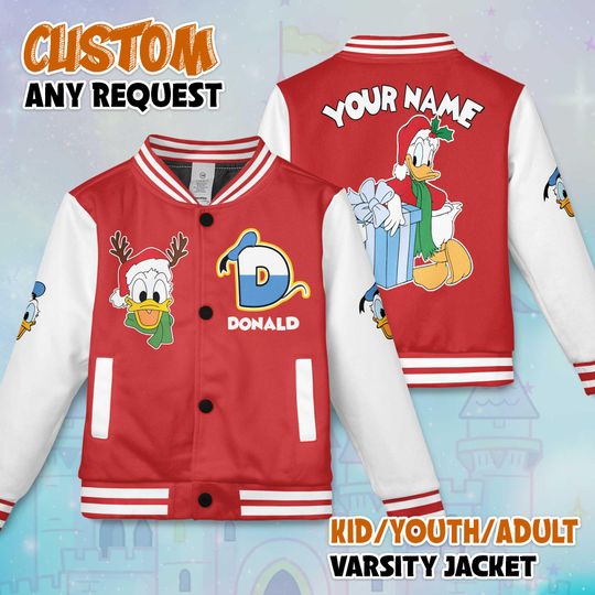 Discover Custom Donald Duck Varsity Jacket, Personalized Donald Duck Varsity Baseball Jacket, Kids Youth Adult Varsity Jacket