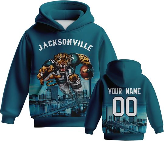 Discover Custom Football Hoodie Mascots City Night Hooded Sweatshirt Personalized Name Number Gift for Girls Boys Fans