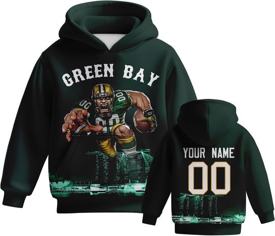 Discover Custom Football Hoodie Mascots City Night Hooded Sweatshirt Personalized Name Number Gift for Girls Boys Fans