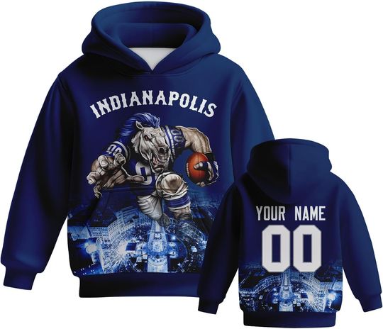 Discover Custom Football Hoodie Mascots City Night Hooded Sweatshirt Personalized Name Number Gift for Girls Boys Fans