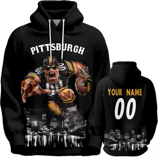 Custom Football Hoodie Mascots City Night Hooded Sweatshirt Personalized Name Number Pullover Gift for Men Women Youth Fans S-5XL Black Yellow