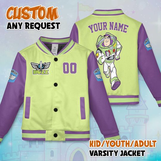 Discover Personalized Buzz Lightyear Varsity Jacket Inspired Toy Story, Disney Baseball Jacket, Matching Team Outfit, Birthday Gift