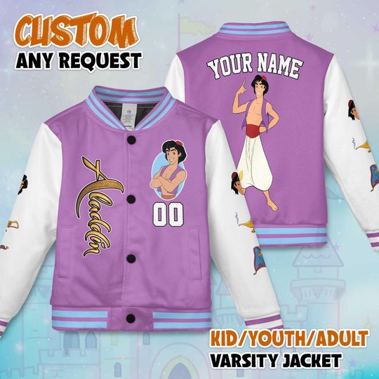 Discover Custom Aladdin Varsity Jacket, Personalized Disney Aladdin Baseball Jacket, Aladdin Kids Youth Adult Varsity Jacket
