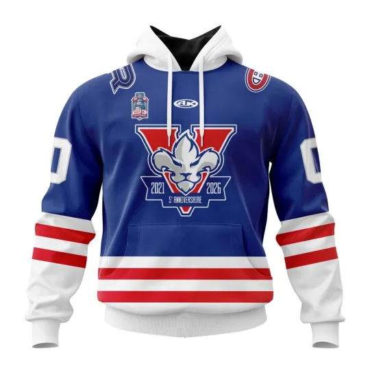 Personalized Trois-Rivières Lions 2025/26 Blue With 5th Anniversary Logo Hoodie