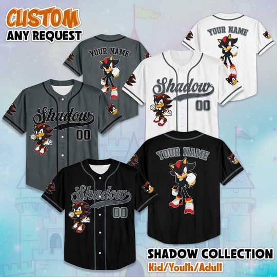Discover Personalized Shadow the Hedgehog Baseball Jersey, Custom Disney Sonic Shirt, Baseball Team Outfit, Gift For Fans Matching Family Tee