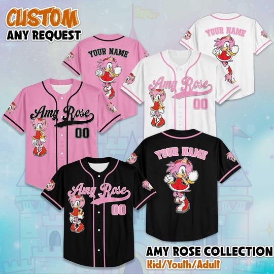 Discover Personalized Amy Rose the Hedgehog Baseball Jersey, Custom Amy Rose Jersey Shirt, The Hedgehog Matching Team Outfit, Birthday Gift