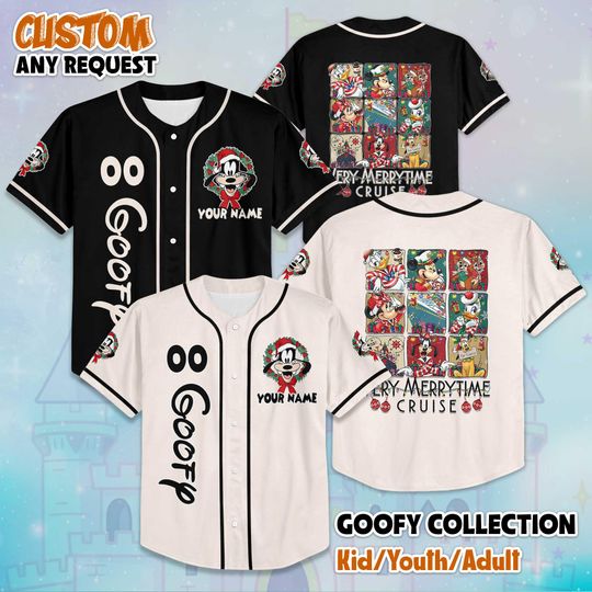 Discover Custom Goofy Christmas Cruise 2025 Baseball Jersey, Personalized Disney Mickey and Friend Goofy Dog Jersey, Matching Disney Trip Outfit