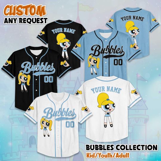 Discover Personalized Bubbles Baseball Jersey, The Powerpuff Girls Bubbles Jersey, The Powerpuff Girls Baseball Team Outfit, Birthday Gift for Fans