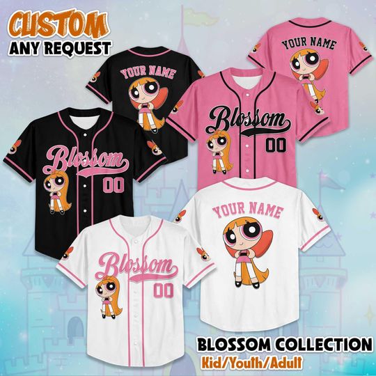 Discover Custom Blossom Baseball Jersey, Personalized The Powerpuff Girls Blossom Shirt, Family Matching Outfit, Gift for Fans