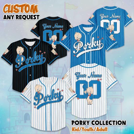 Discover Custom Porky Pig Baseball Jersey, Personalized Porky Pig Shirt, Cartoon Baseball Team Outfit, Gift For Fans, Matching Family Tee